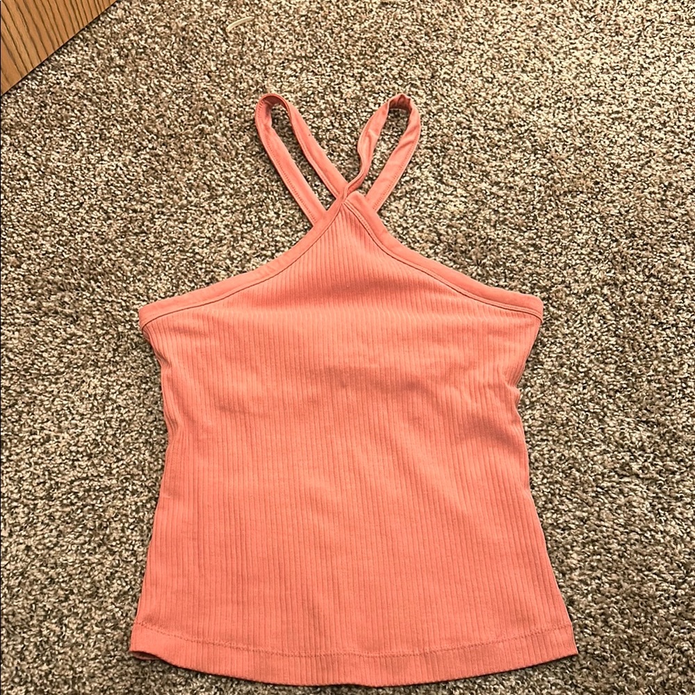 Old Navy Fitted Ribbed Coral Halter Top